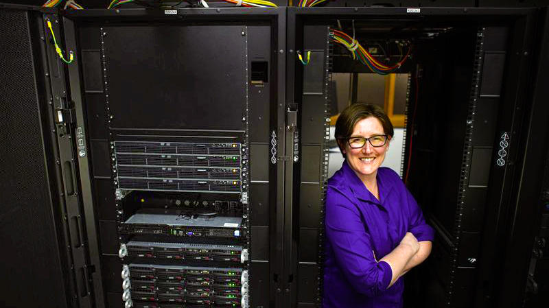 Jennifer Rexford standing inside a router
